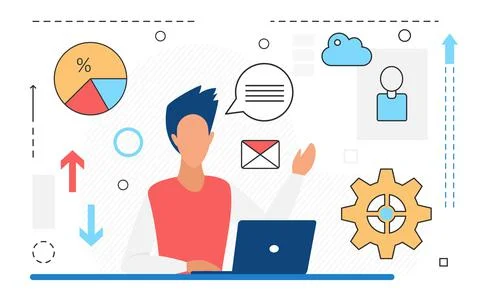 Data analysis, strategy and business people teamwork, man manager working on Stock Illustration