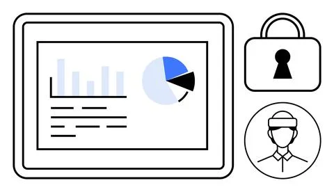 Data Analysis on Tablet with Security Lock and User Profile Illustrazione stock