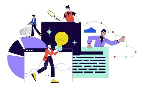 Data analysis team 2D linear illustration concept Stock Illustration
