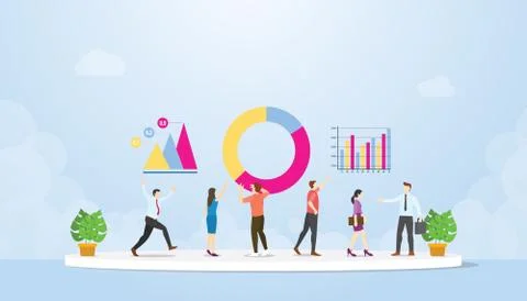Data analysis with team and people evaluate analyze information together with 스톡 일러스트