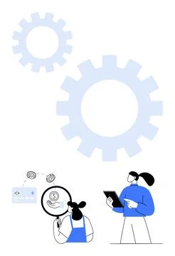 Data analysis, teamwork, automation, innovation, workflow, system evaluation. 스톡 일러스트