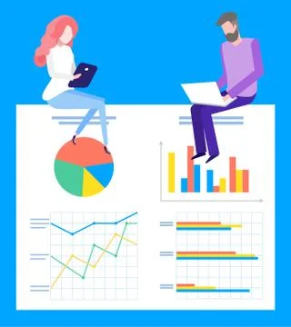 Data analysis teamwork, statistical analytics work with indicators, market Stock Illustration