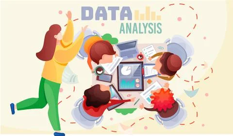 Data analysis teamwork. A team of analysts is sitting at a table and developing イラスト素材
