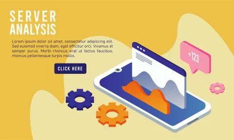 Data analysis tech with webpage template and smartphone devices Stock Illustration