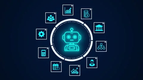 Data analysis technology with artificial intelligence icons in a circular Stock Footage 348123557