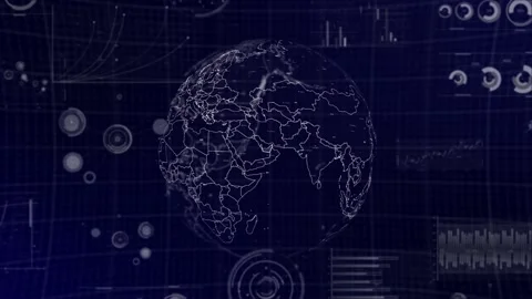 Data analysis Technology Globe rotating on UAE Country with graphs, Stock Footage 211646404