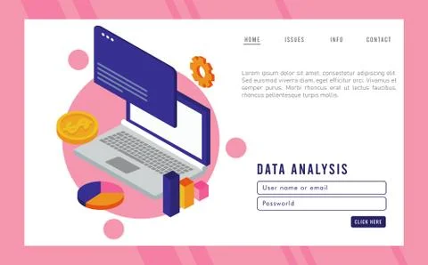 Data analysis technology with laptop computer and webpage template Stock Illustration