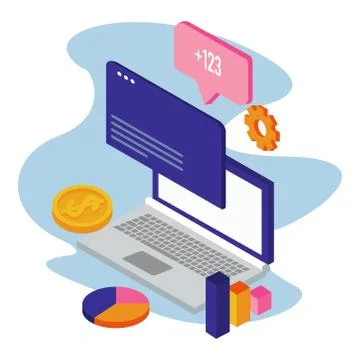 Data analysis technology with laptop computer and speech bubble Stock Illustration