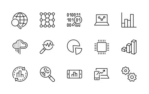 Data Analysis Technology Line Icons. Icons as Charts, Big Data. Editable Stroke Stock Illustration