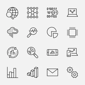 Data Analysis Technology Line Icons. Icons as Charts, Big Data. Editable Stro Stock Illustration