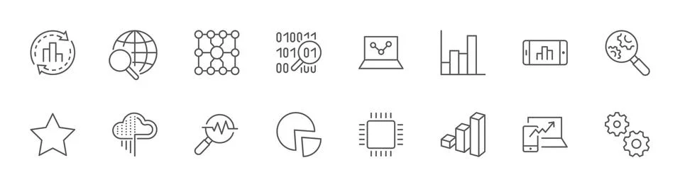 Data Analysis Technology Line Icons. Icons as Charts, Big Data. Editable Stro イラスト素材