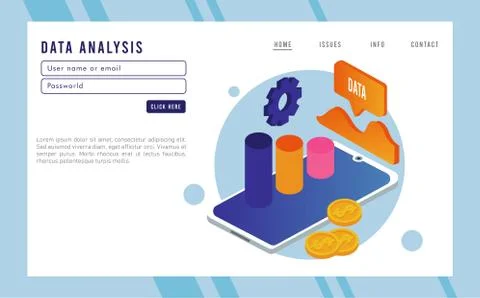 Data analysis technology with smartphone and statistics Illustrazione stock