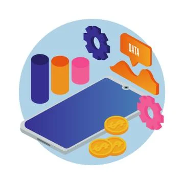Data analysis technology with smartphone device and statistics Stock Illustration