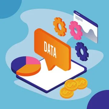 Data analysis technology with tablet and statistics pie Stock Illustration