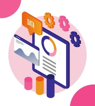 Data analysis technology with tablet device and gears Illustrazione stock