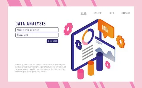 Data analysis technology with template webpage and tablet 스톡 일러스트