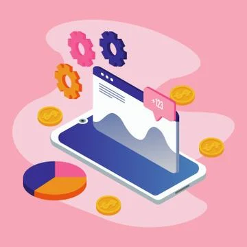 Data analysis technology with webpage template and smartphone devices Stock-Illustration