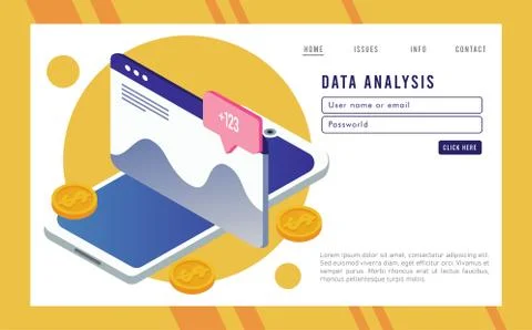 Data analysis technology with webpage template and smartphone Stock-Illustration