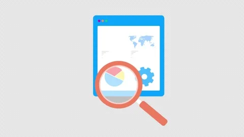 Data analysis through a magnifying glass over a digital dashboard, symboliz.. Stock Footage 309090555