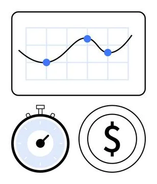 Data Analysis, Time Management, and Financial Planning Elements in Business.. Stock Illustration