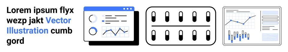 Data Analysis Tools with Graphs, Charts, and Analytical Icons Stock Illustration