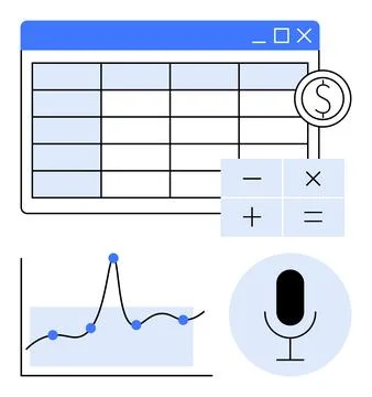 Data Analysis Tools Spreadsheet, Calculator, Graph, and Voice Integration f.. イラスト素材