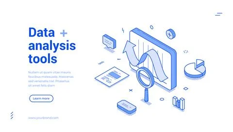Data analysis tools statistic planning development isometric web banner des.. Illustrazione stock