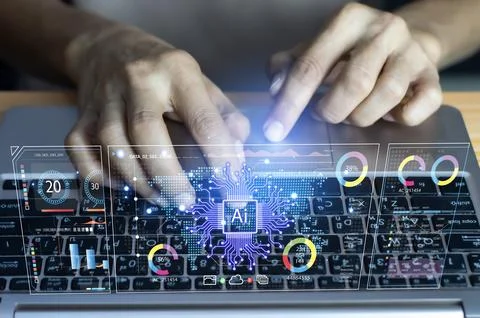 Data analysis trading ideas Businessman working with data chart with AI Rob.. Stock Photos