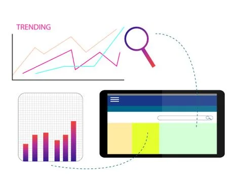 Data Analysis Using Modern Electronic and Mobile Devices Concept Flat Desig.. Stock Illustration