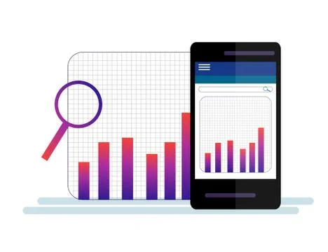 Data Analysis Using Modern Electronic and Mobile Devices Concept Flat Desig.. Stock Illustration