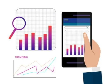 Data Analysis Using Modern Electronic and Mobile Devices Concept Flat Design  스톡 일러스트