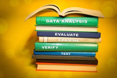Data Analysis with various themed Data Analysis words on book spine Stock Photos