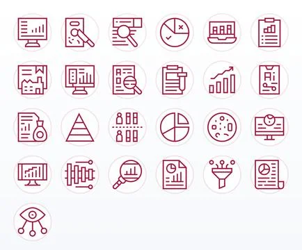 Data Analysis Vector Icon Set with 25 Regular Line 128x128 Display Perfect .. 스톡 일러스트
