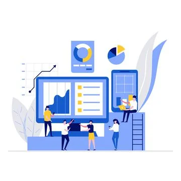 Data analysis vector illustration concept with characters. Modern vector illu Illustrazione stock