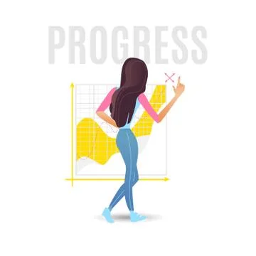 Data analysis vector illustration with young girl standing with her back near Ilustración de archivo