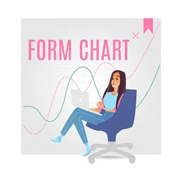 Data analysis vector illustration with young girl sitting on office chair with Illustrazione stock