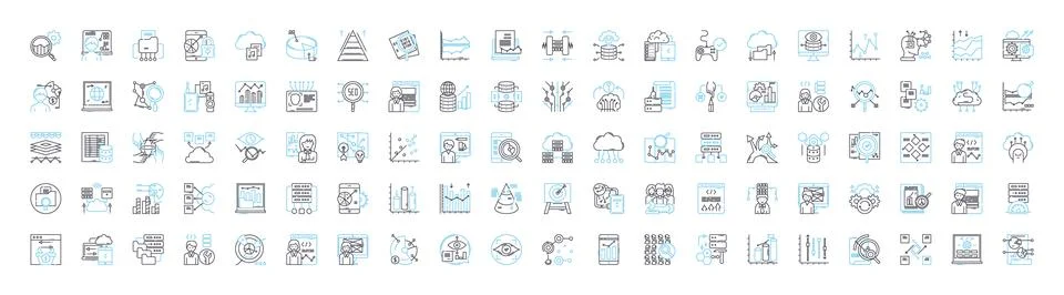 Data analysis vector line icons set. Analytics, Mining, Exploration, Modeling イラスト素材