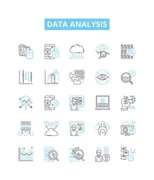 Data analysis vector line icons set. Analytics, Mining, Exploration, Modeling 스톡 일러스트