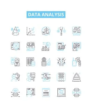 Data analysis vector line icons set. Analytics, Mining, Exploration, Modeling 스톡 일러스트
