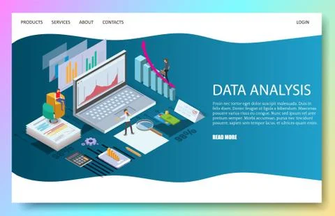 Data analysis vector website landing page design template Stock Illustration