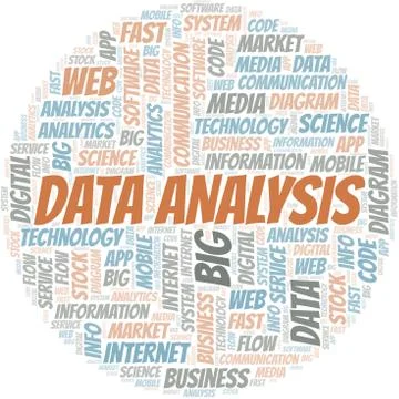 Data Analysis vector word cloud, made with text only. Stock Illustration