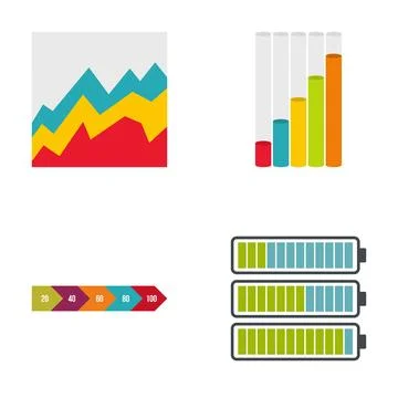 Data analysis visualization charts and battery level indicators Stock Illustration
