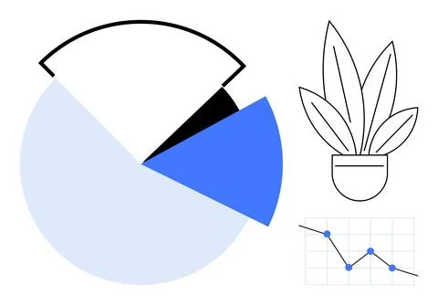 Data Analysis Visualization with Pie Chart, Line Graph, and Plant Motif for.. Stock Illustration