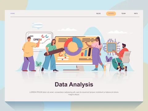 Data analysis web concept for landing page in flat design. Man and woman an.. Stock Illustration