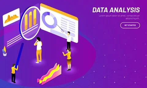 Data analysis web template design with isometric illustration of business p.. Stock Illustration