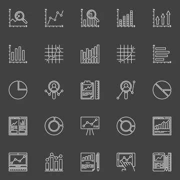 Data analysis white icons set Illustrazione stock