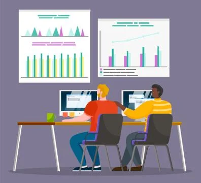 Data Analysis at Work, Professionals with Laptops 스톡 일러스트
