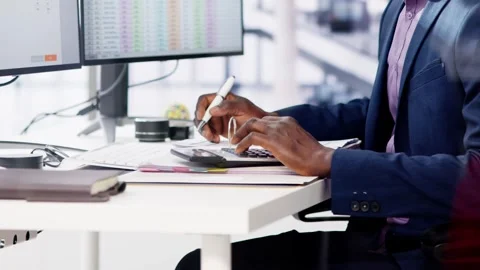 Data Analyst African Man Using Spreadsheet Stock Footage 264911511