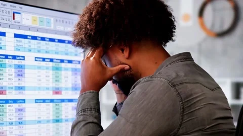 Data Analyst African Man Using Spreadsheet Stock Footage 288560510