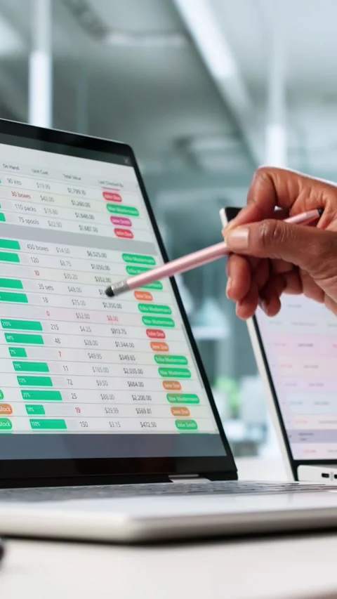 Data Analyst African Woman Using Spreadsheet Stock Footage 312471183